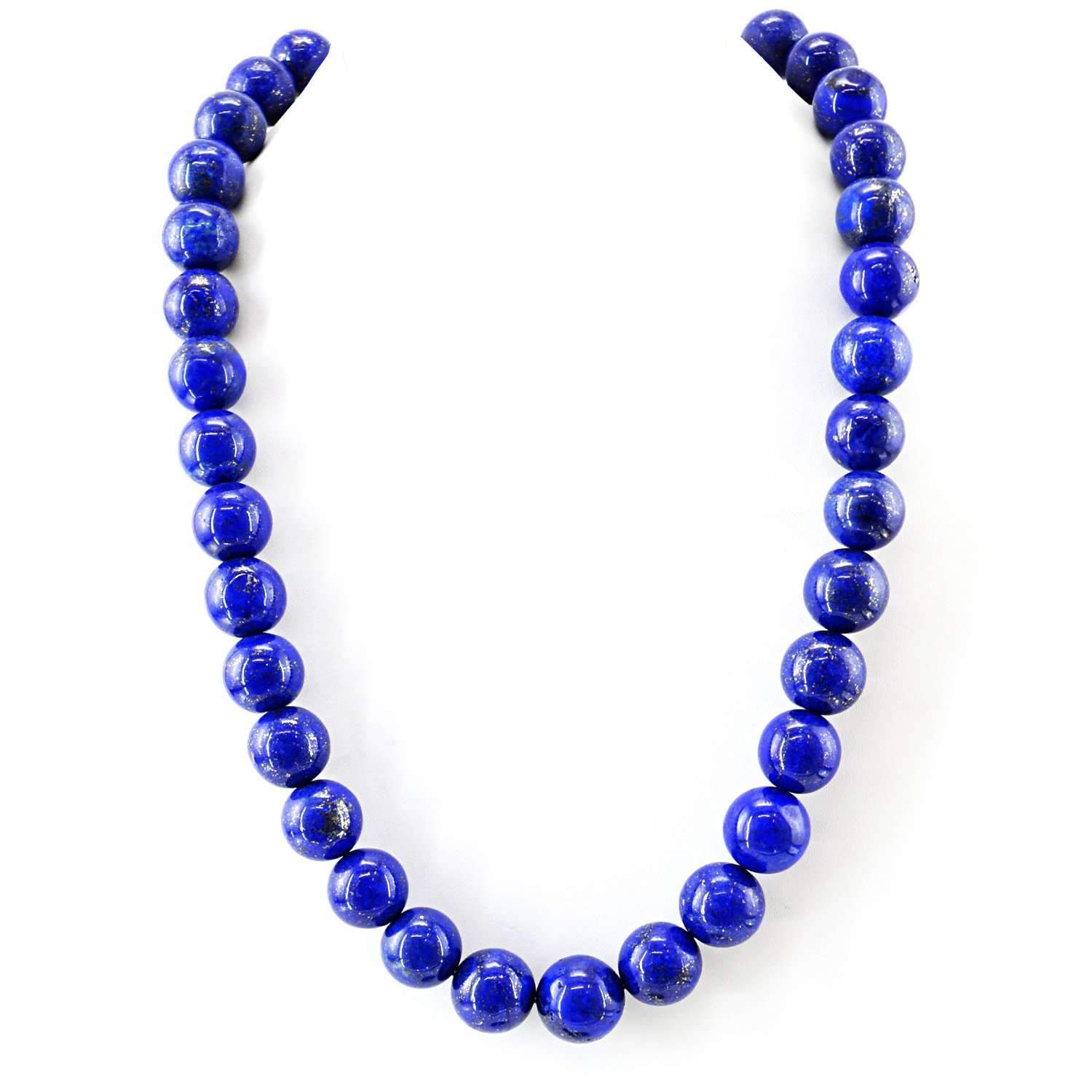 gemsmore:Round Shape Blue Lapis Lazuli Necklace Natural Single Strand Unheated Beads