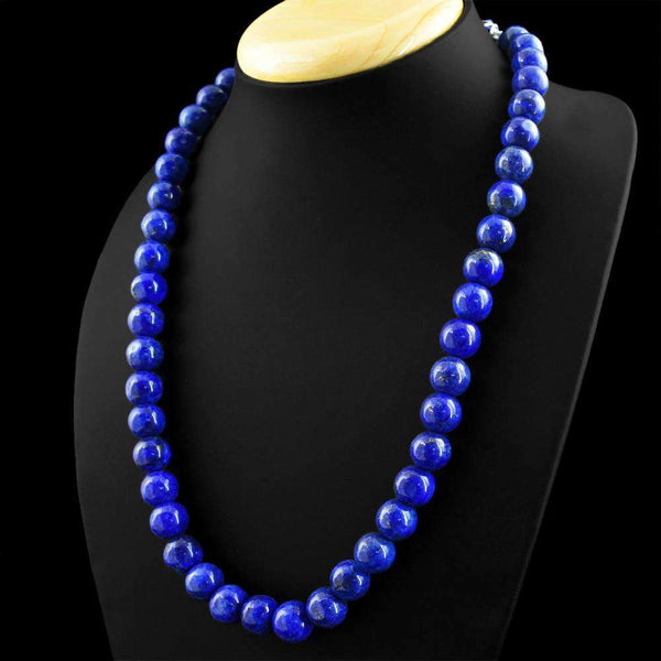 gemsmore:Round Shape Blue Lapis Lazuli Necklace Natural Single Strand Untreated Beads