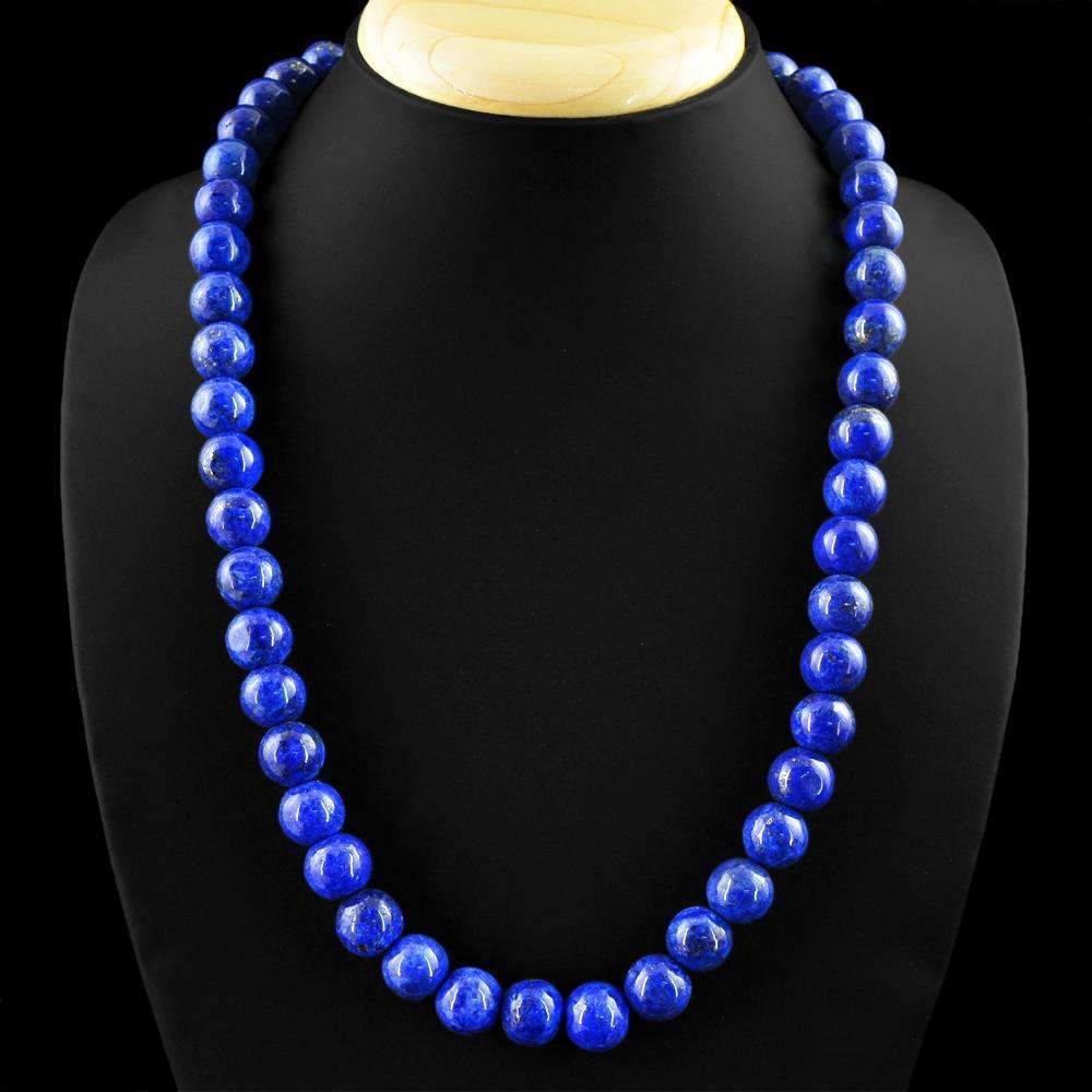 gemsmore:Round Shape Blue Lapis Lazuli Necklace Natural Single Strand Untreated Beads