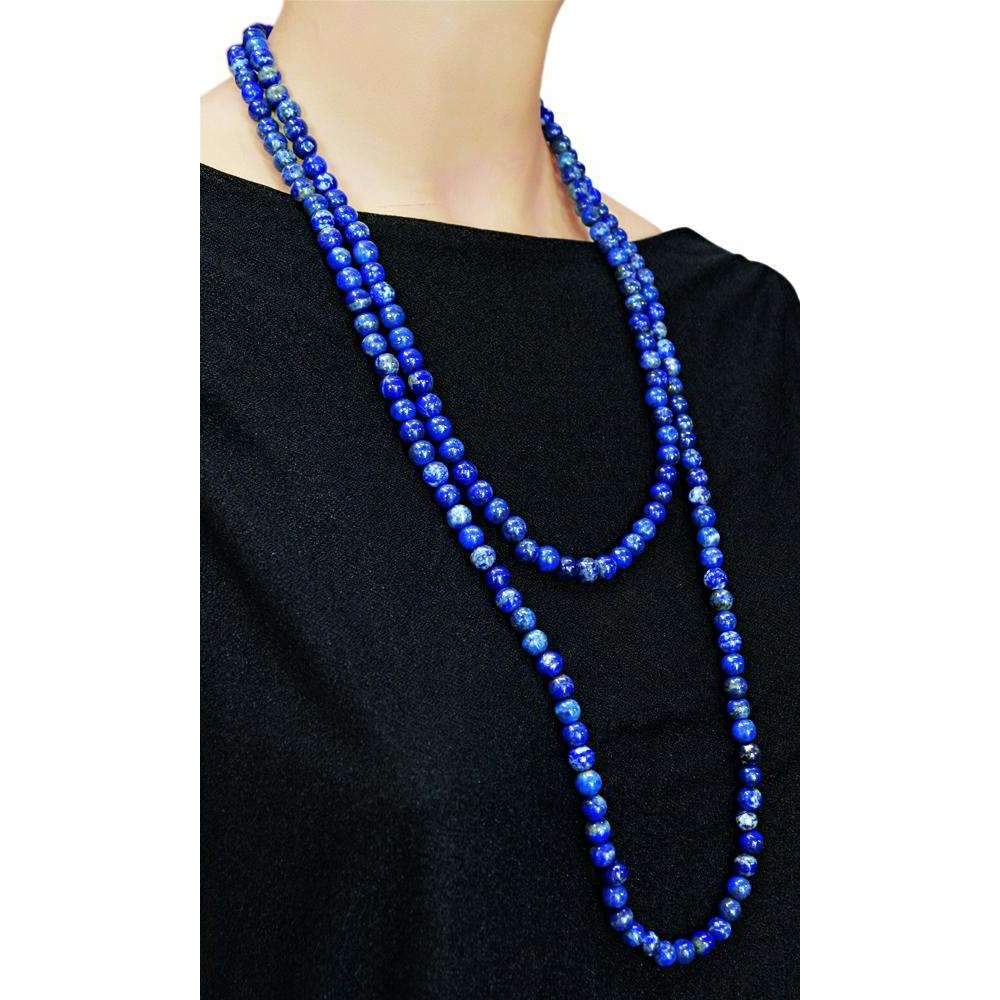 gemsmore:Round Shape Blue Lapis Lazuli Necklace Natural Single Strand Untreated Beads