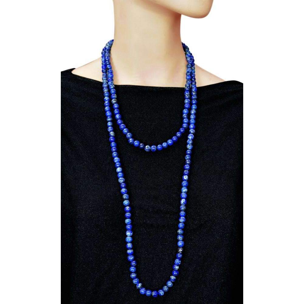 gemsmore:Round Shape Blue Lapis Lazuli Necklace Natural Single Strand Untreated Beads