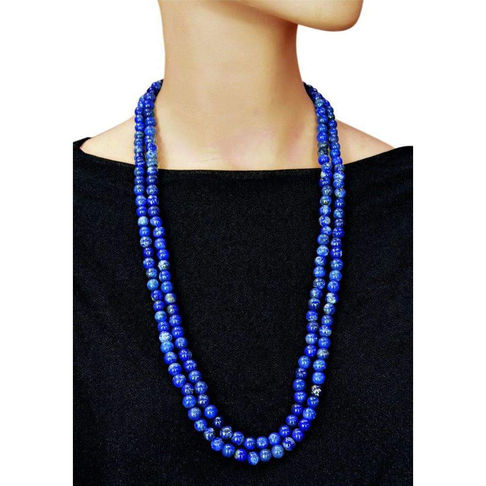 gemsmore:Round Shape Blue Lapis Lazuli Necklace Natural Single Strand Untreated Beads