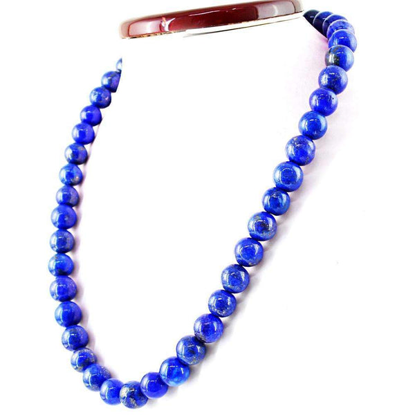 gemsmore:Round Shape Blue Lapis Lazuli Necklace Natural Untreated Beads