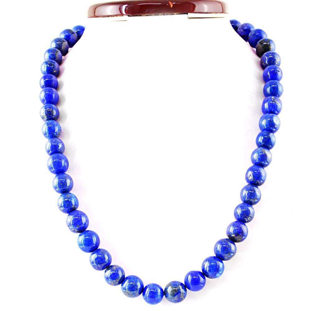 gemsmore:Round Shape Blue Lapis Lazuli Necklace Natural Untreated Beads