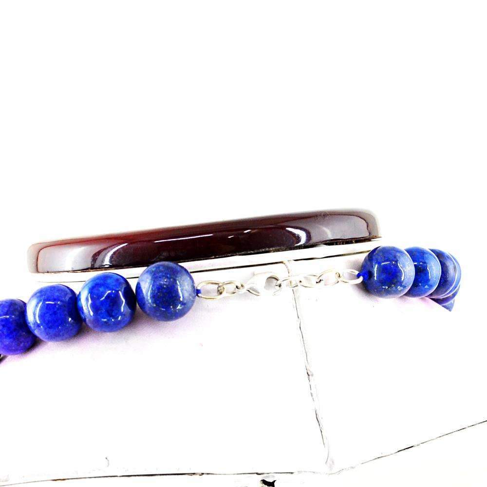 gemsmore:Round Shape Blue Lapis Lazuli Necklace Natural Untreated Beads