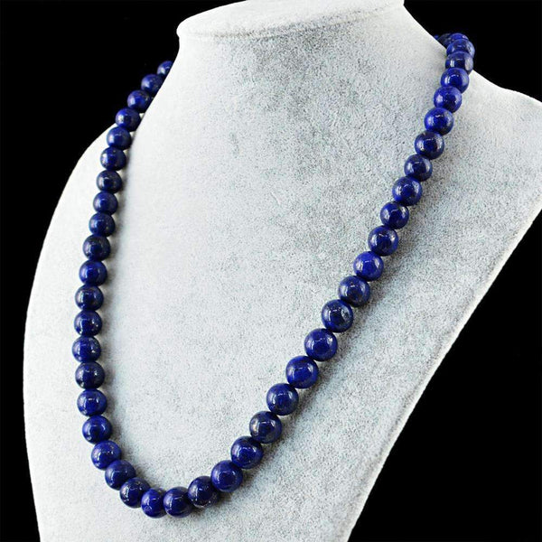 gemsmore:Round Shape Blue Lapis Lazuli Necklace Natural Untreated Beads