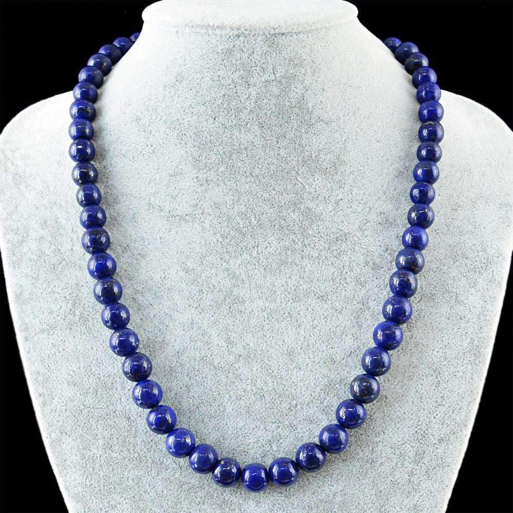 gemsmore:Round Shape Blue Lapis Lazuli Necklace Natural Untreated Beads