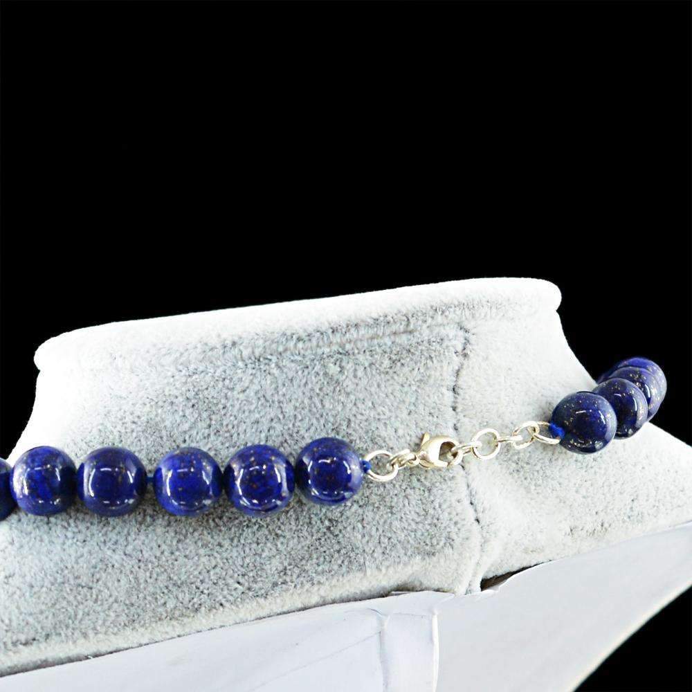 gemsmore:Round Shape Blue Lapis Lazuli Necklace Natural Untreated Beads