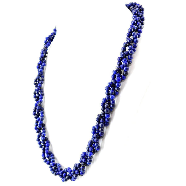 gemsmore:Round Shape Blue Lapis Lazuli Necklace Natural Untreated Beads