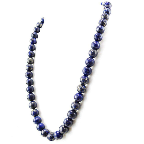 gemsmore:Round Shape Blue Lapis Lazuli Necklace Natural Untreated Beads