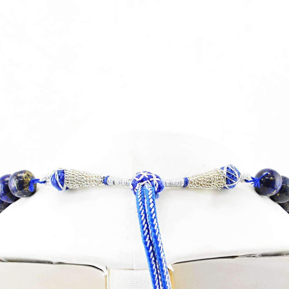 gemsmore:Round Shape Blue Lapis Lazuli Necklace Natural Untreated Beads