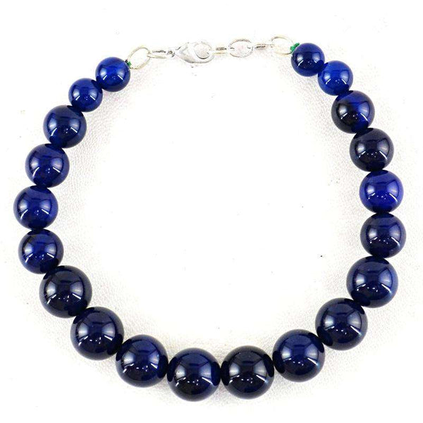 gemsmore:Round Shape Blue Onyx Beads Bracelet Natural Untreated