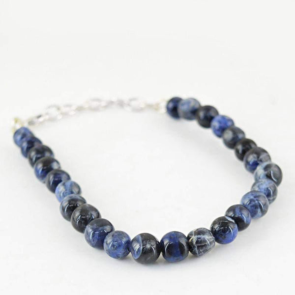 gemsmore:Round Shape Blue Sodalite Natural Beads Bracelet