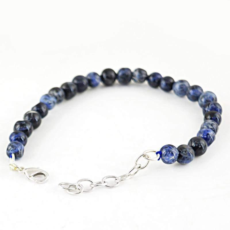 gemsmore:Round Shape Blue Sodalite Natural Beads Bracelet