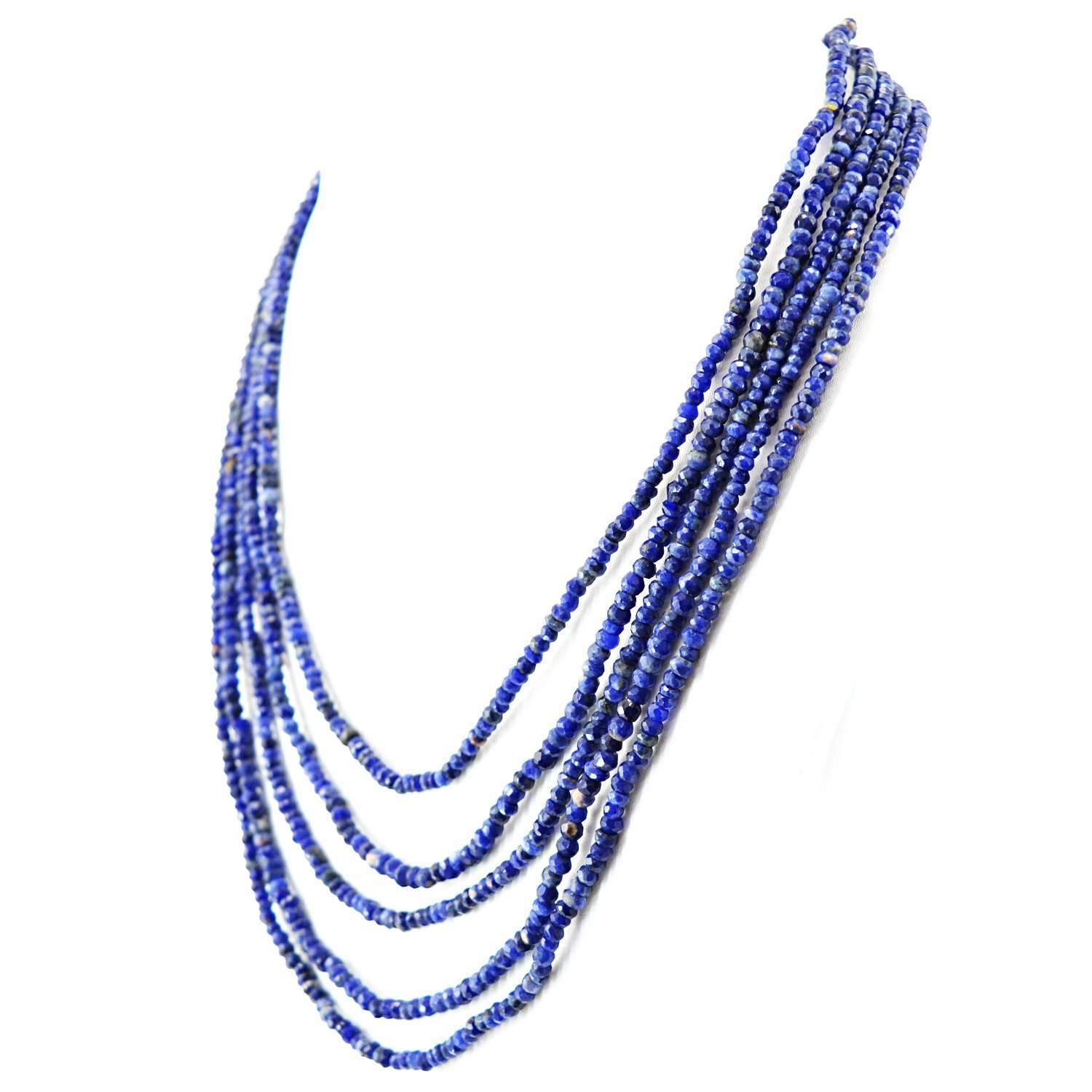 gemsmore:Round Shape Blue Sodalite Necklace Natural 5 Strand Faceted Beads