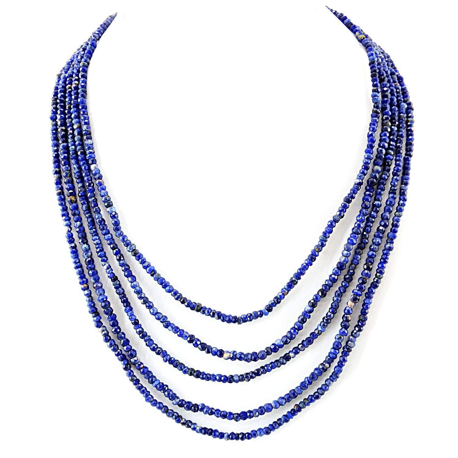 gemsmore:Round Shape Blue Sodalite Necklace Natural 5 Strand Faceted Beads
