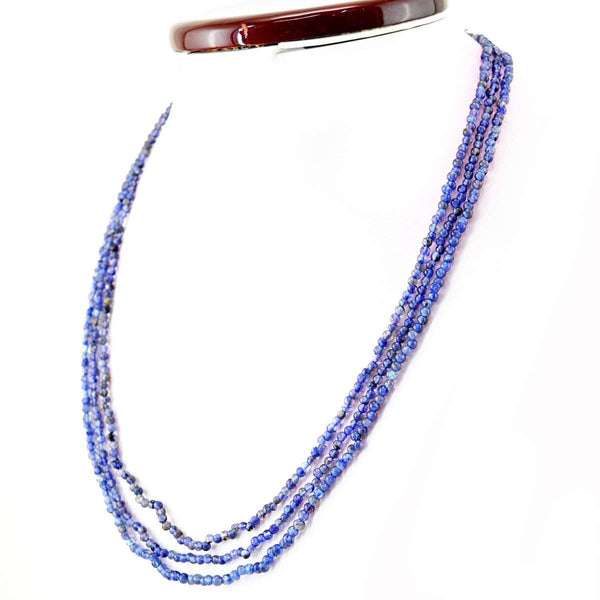 gemsmore:Round Shape Blue Tanzanite Necklace Natural 3 Line Untreated Beads