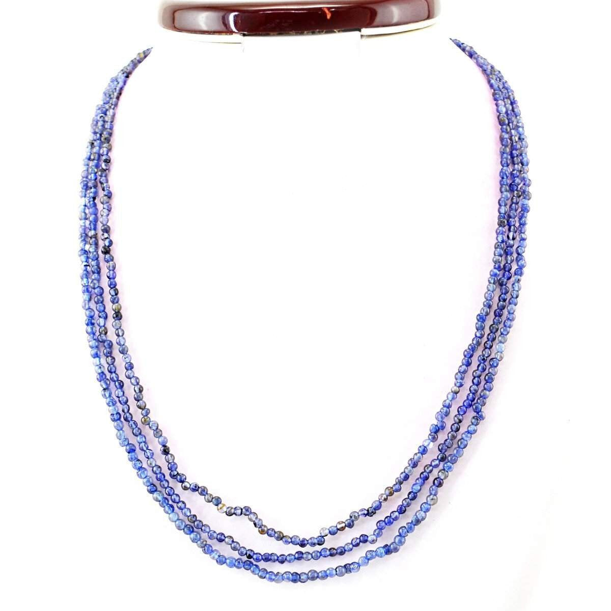 gemsmore:Round Shape Blue Tanzanite Necklace Natural 3 Line Untreated Beads