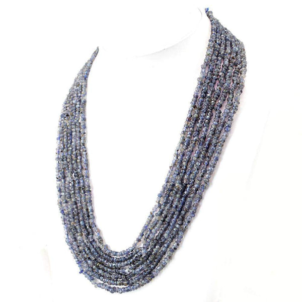 gemsmore:Round Shape Blue Tanzanite Necklace Natural 7 Line Faceted Beads