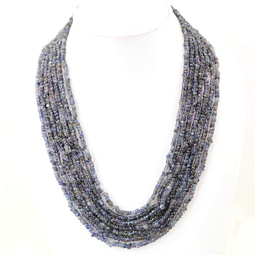 gemsmore:Round Shape Blue Tanzanite Necklace Natural 7 Line Faceted Beads