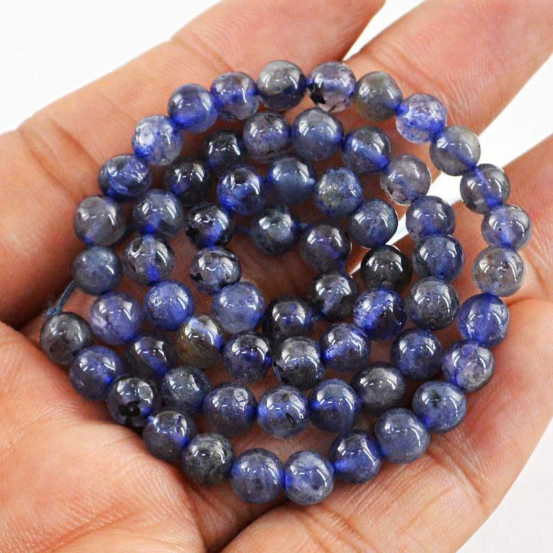 gemsmore:Round Shape Blue Tanzanite Strand Natural Untreated Drilled Beads