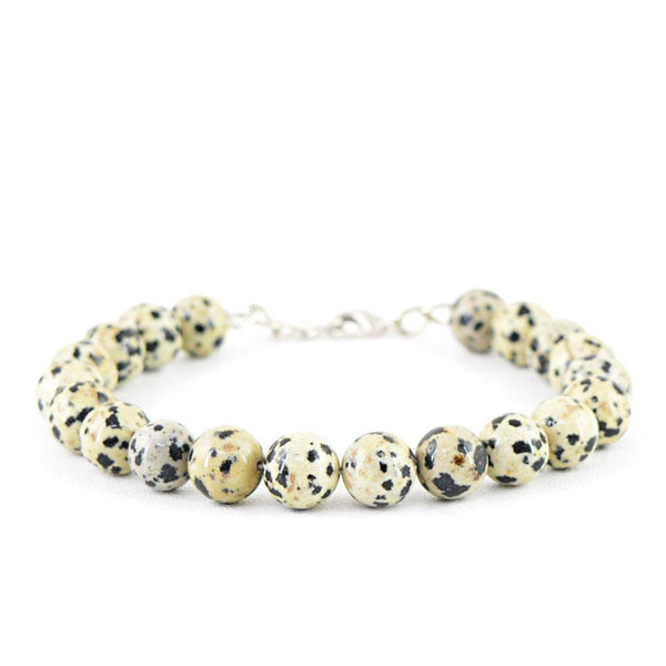 gemsmore:Round Shape Dalmation Jasper Bracelet Natural Untreated Beads