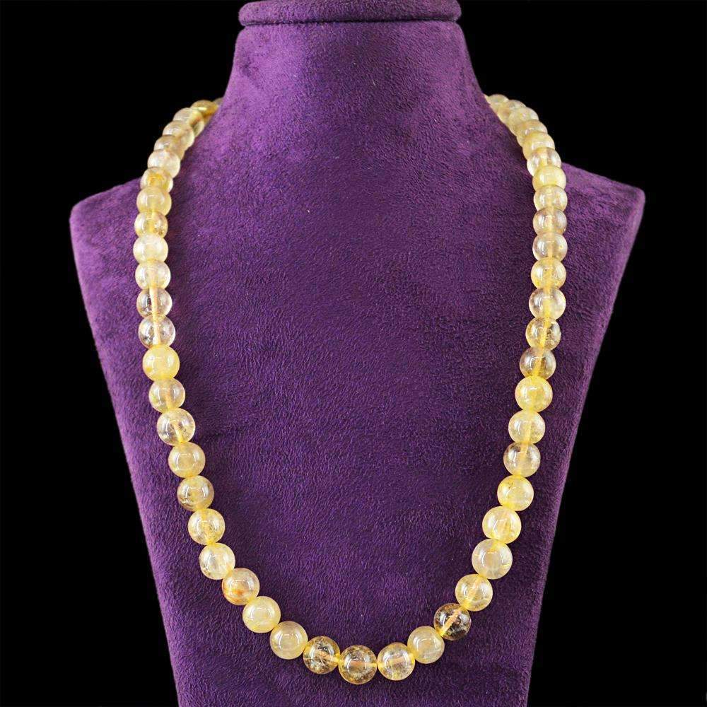 gemsmore:Round Shape Golden Rutile Quartz Necklace Natural Untreated Beads