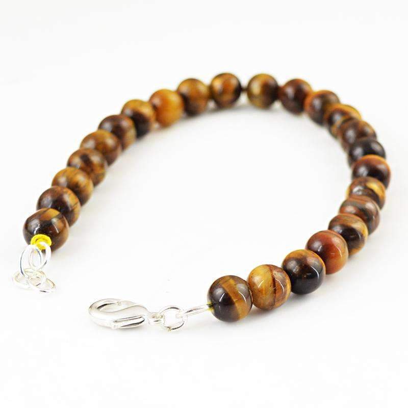 gemsmore:Round Shape Golden Tiger Eye Bracelet Natural Untreated Beads