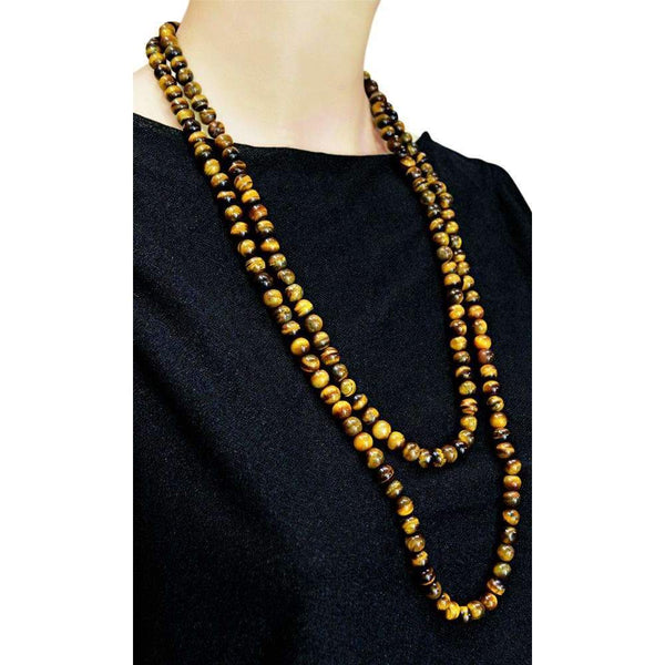 gemsmore:Round Shape Golden Tiger Eye Necklace Natural Single Strand Untreated Beads