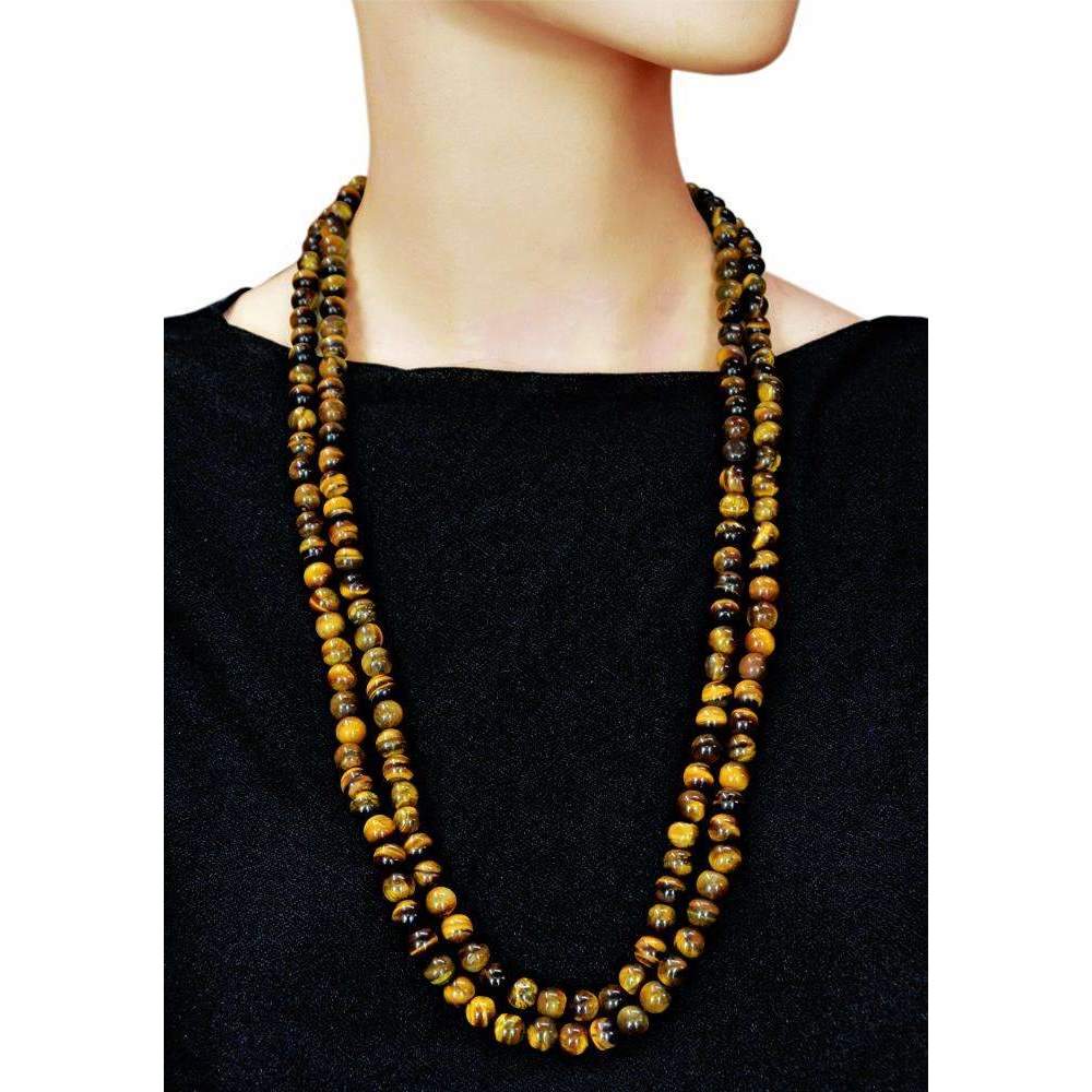 gemsmore:Round Shape Golden Tiger Eye Necklace Natural Single Strand Untreated Beads