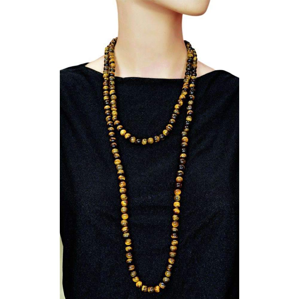 gemsmore:Round Shape Golden Tiger Eye Necklace Natural Single Strand Untreated Beads