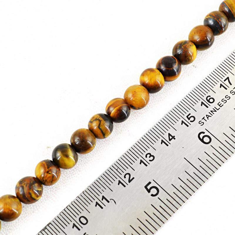 gemsmore:Round Shape Golden Tiger Eye Strand Natural Untreated Drilled Beads