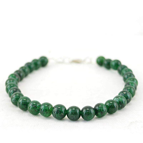 gemsmore:Round Shape Green Jade Bracelet Natural Untreated Beads