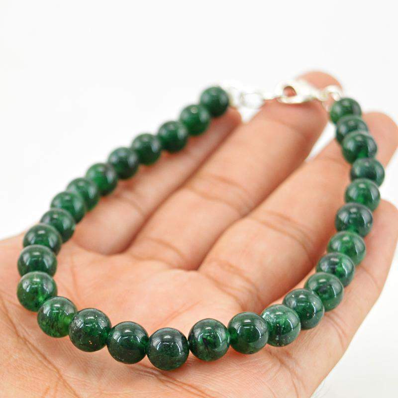 gemsmore:Round Shape Green Jade Bracelet Natural Untreated Beads