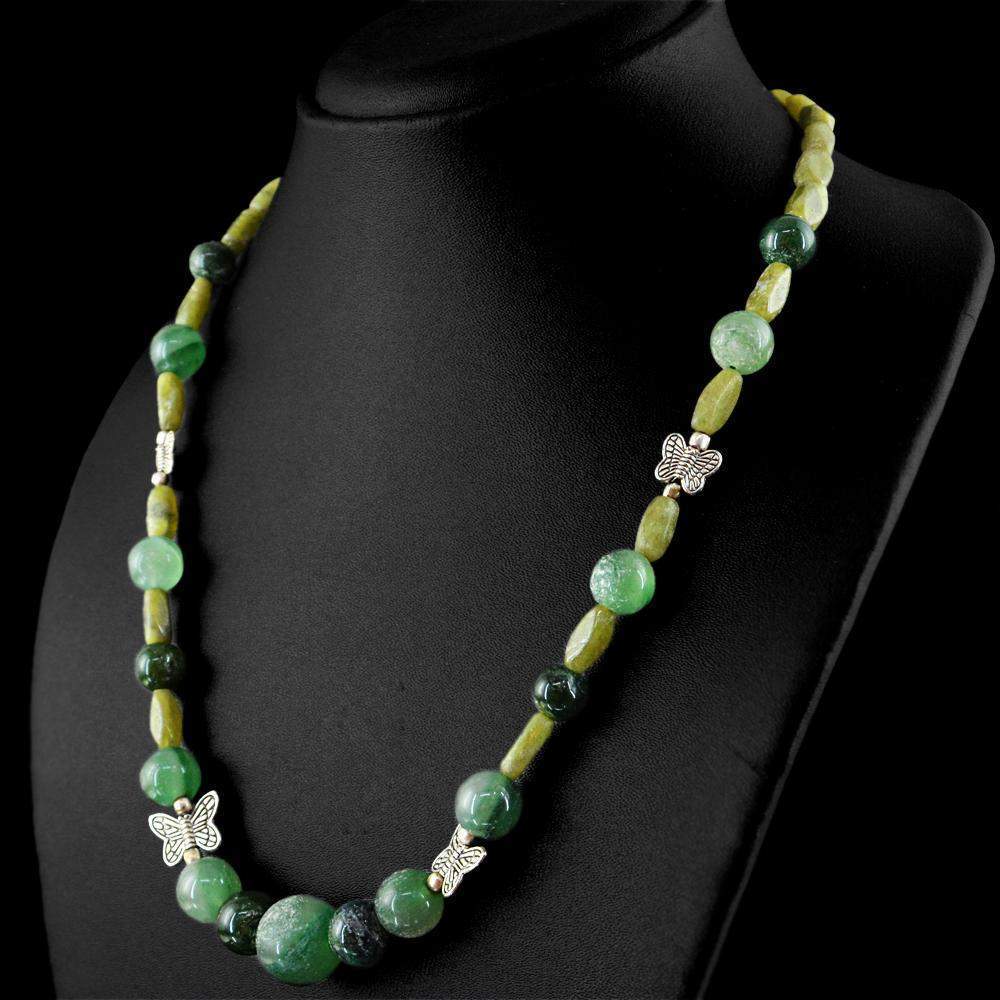 gemsmore:Round Shape Green Jade Necklace Natural Untreated Beads