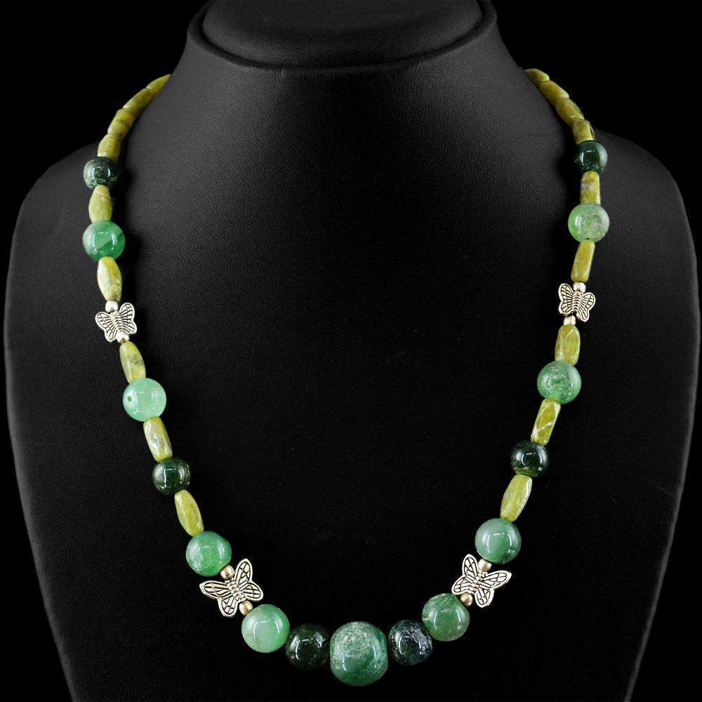 gemsmore:Round Shape Green Jade Necklace Natural Untreated Beads