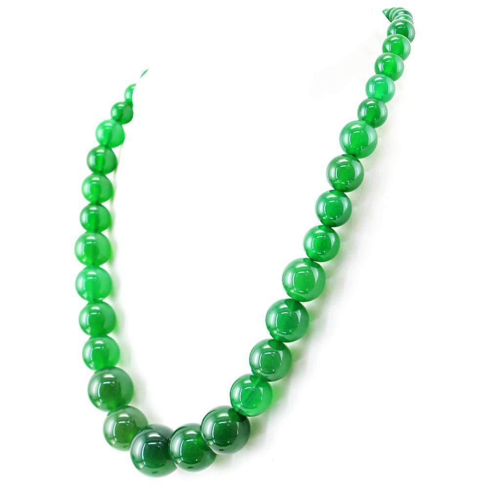 gemsmore:Round Shape Green Jade Necklace Natural Untreated Beads