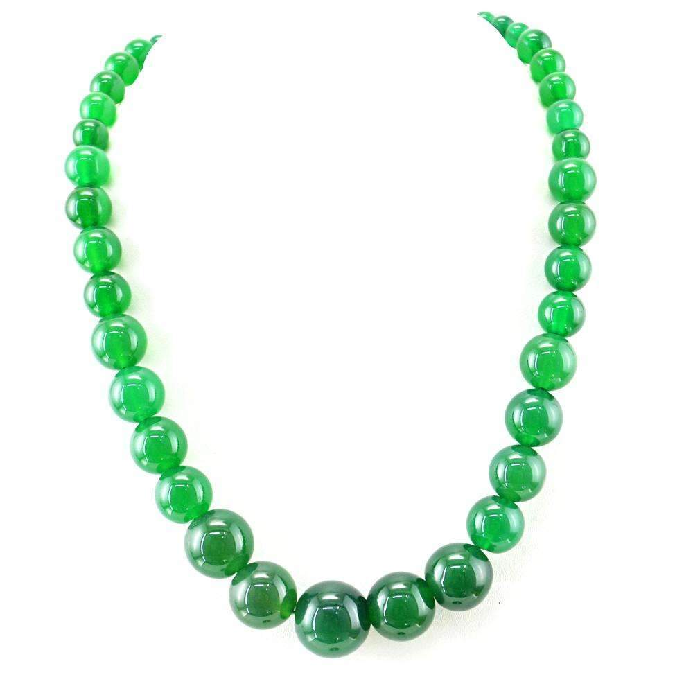 gemsmore:Round Shape Green Jade Necklace Natural Untreated Beads