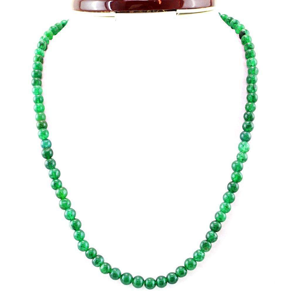 gemsmore:Round Shape Green Jade Necklace Natural Untreated Beads