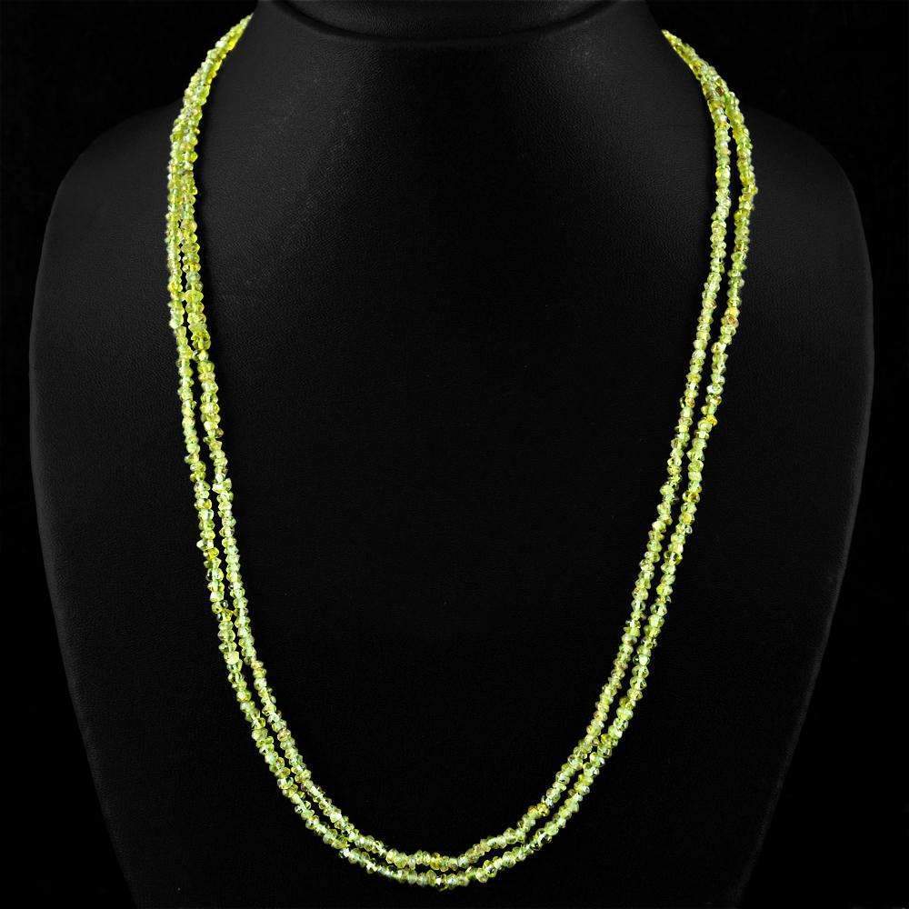 gemsmore:Round Shape Green Peridot Necklace Natural 2 Line Faceted Beads