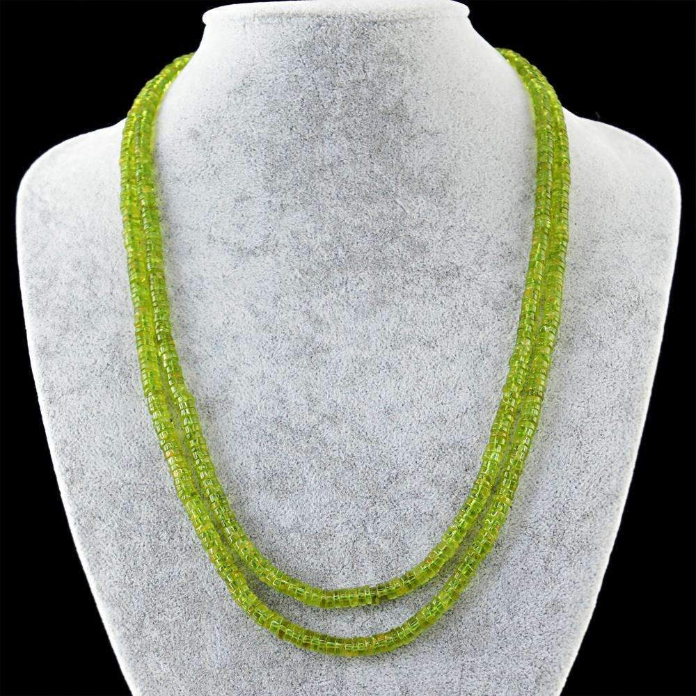gemsmore:Round Shape Green Peridot Necklace Natural 2 Line Untreated Beads