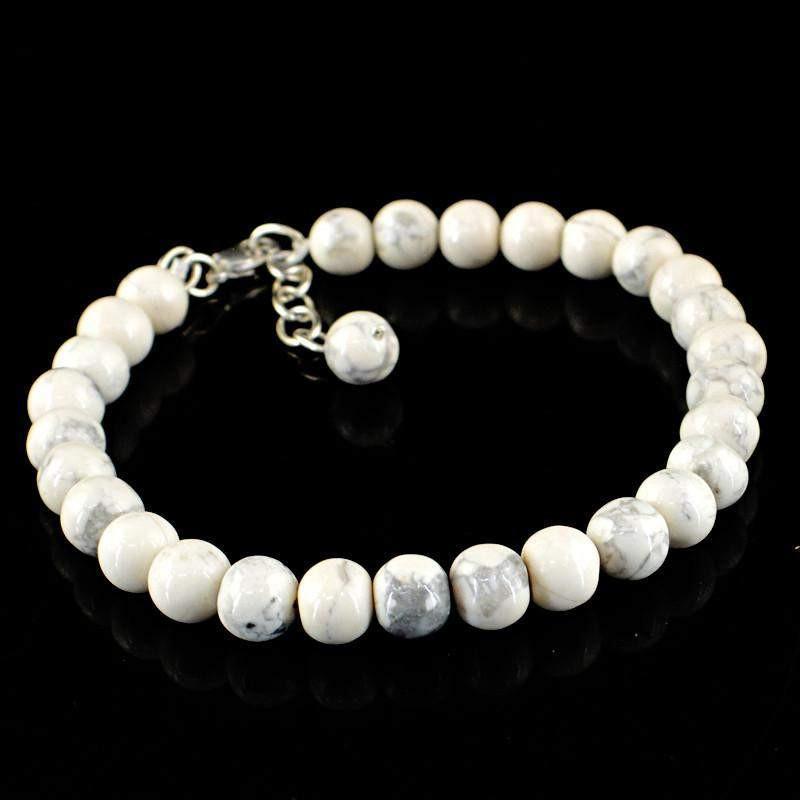 gemsmore:Round Shape Howlite Bracelet Natural Untreated Beads