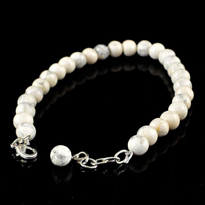 gemsmore:Round Shape Howlite Bracelet Natural Untreated Beads