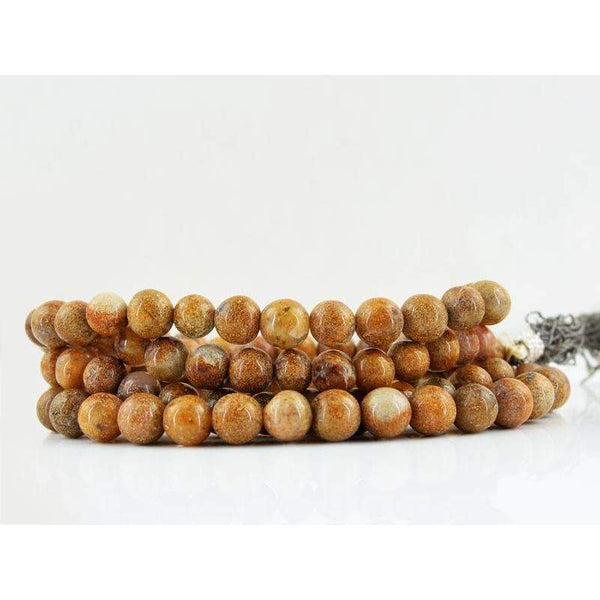 gemsmore:Round Shape Jasper Necklace Natural 108 Mala Untreated Beads