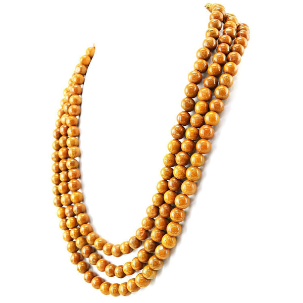 gemsmore:Round Shape Jasper Necklace Natural 3 Line Untreated Beads