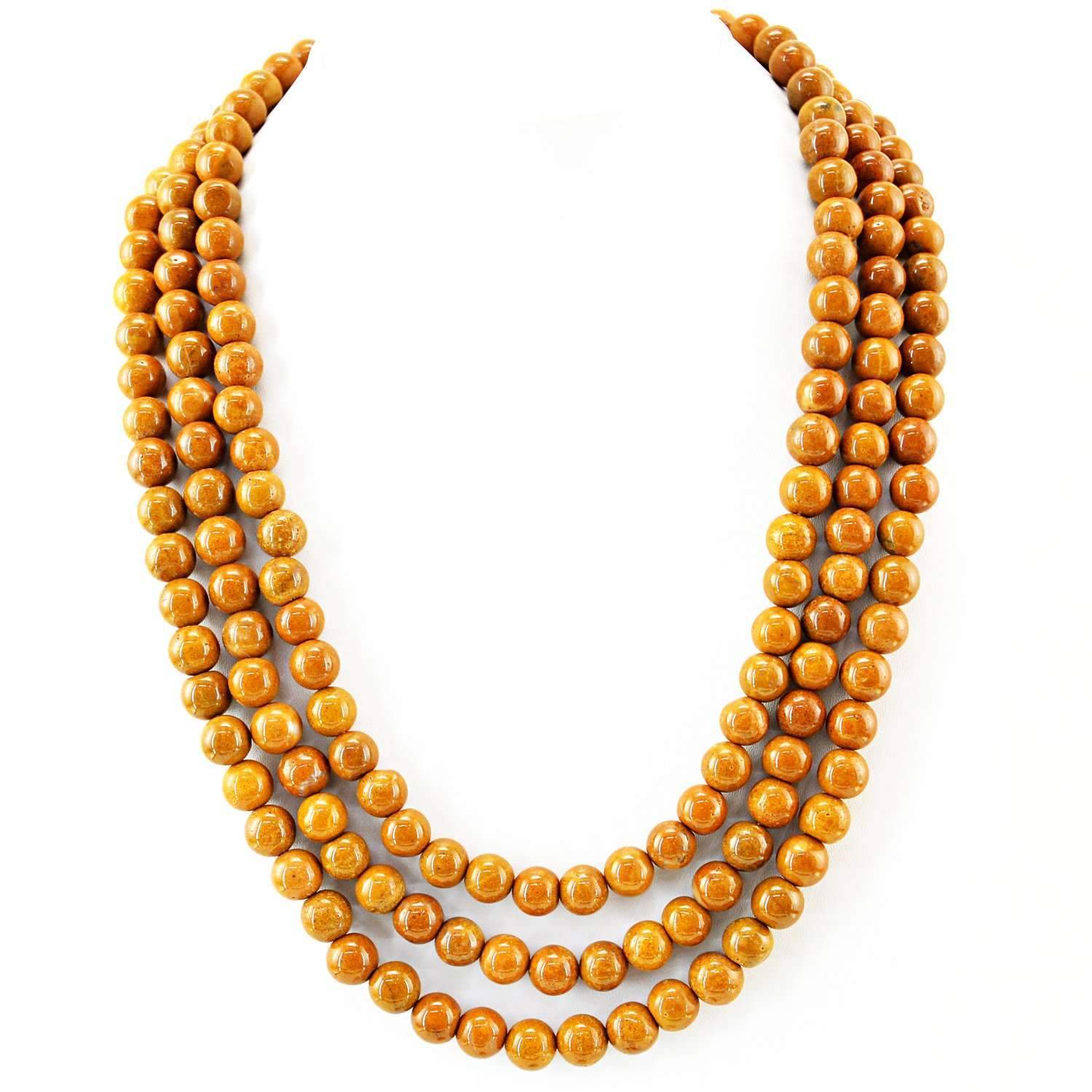 gemsmore:Round Shape Jasper Necklace Natural 3 Line Untreated Beads