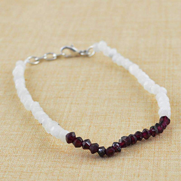gemsmore:Round Shape Moonstone & Red Garnet Bracelet Natural Faceted Beads