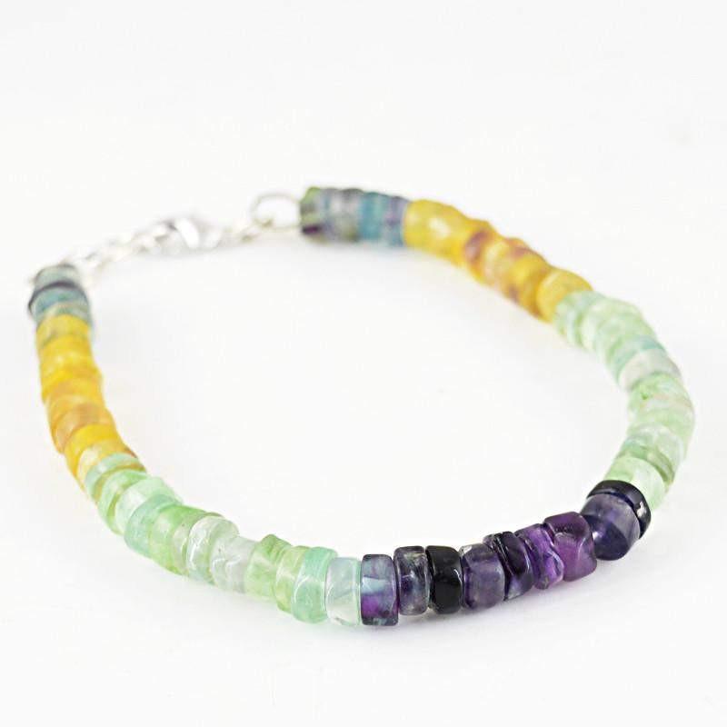 gemsmore:Round Shape Multicolor Fluorite Natural Beads Bracelet