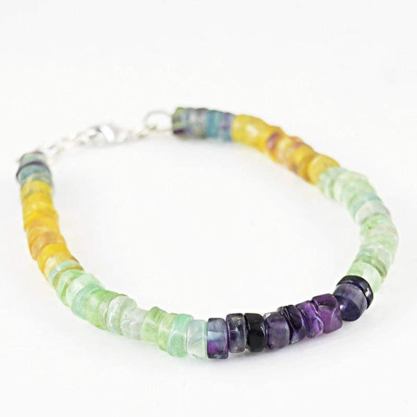 gemsmore:Round Shape Multicolor Fluorite Natural Beads Bracelet