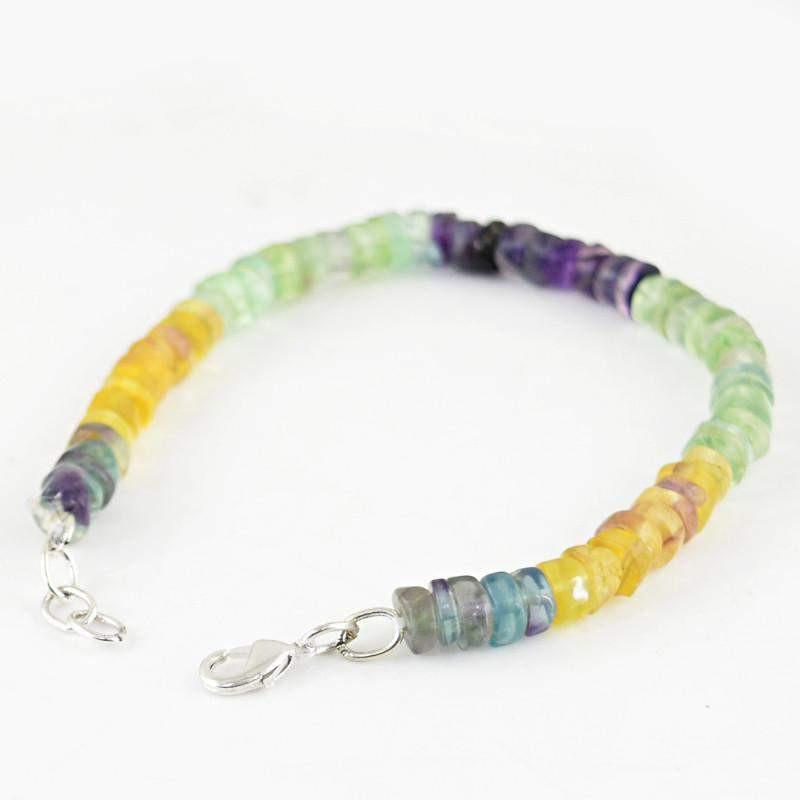 gemsmore:Round Shape Multicolor Fluorite Natural Beads Bracelet